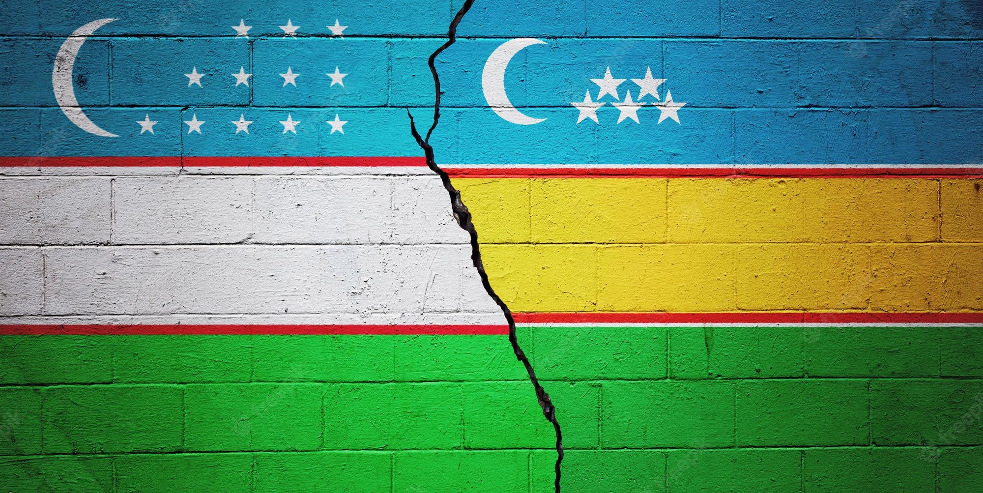 cracked brick wall painted with a flag of uzbekistan and a flag of karakalpakstan 633872 202